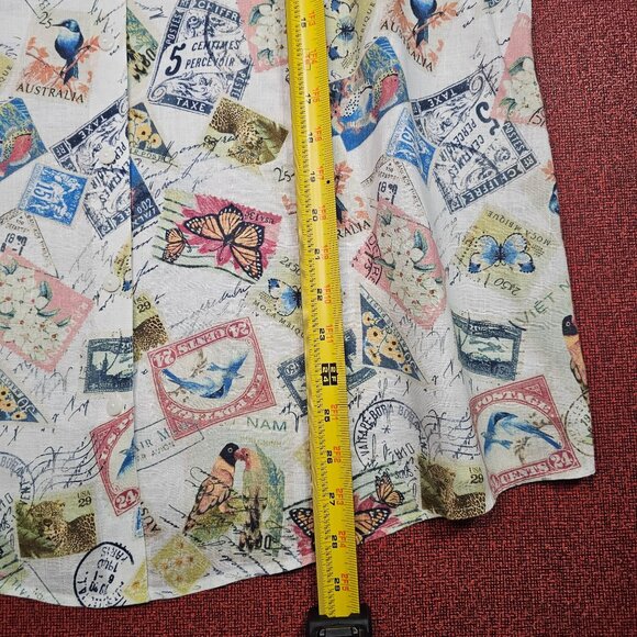 Chicos No-Iron Linen Button Up Shirt XL Postcard Print Coastal Artsy Travel - Picture 7 of 12